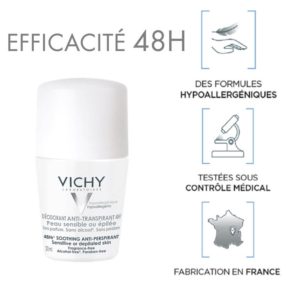 Vichy Déodorant Anti Transpirant Efficace 48h Peaux Sensibles 50ml