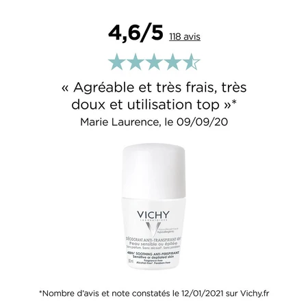 Vichy Déodorant Anti Transpirant Efficace 48h Peaux Sensibles 50ml