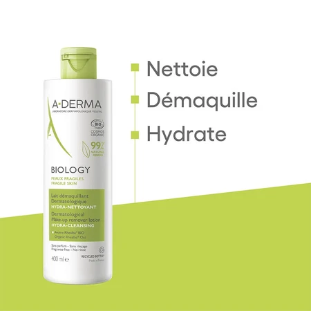 A-Derma Biology Lait démaquillant dermatologique hydra nettoyant Bio 400ml