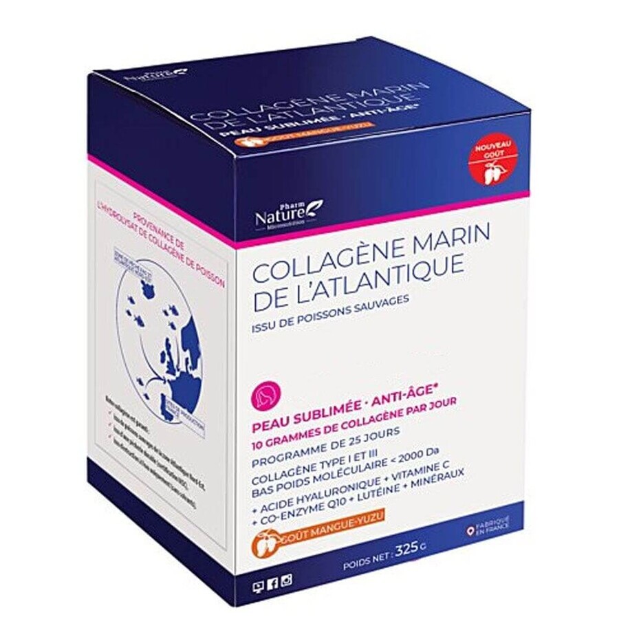 Pharm Nature Micronutrition Collagène Marin de l'Atlantique Peau sublimée et Anti-âge Goût Orange 325g