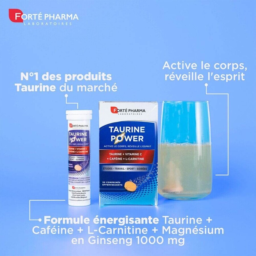 Forté Pharma Taurine Power enriquecido con Cafeína y L-Carnitina 30 comprimidos efervescentes