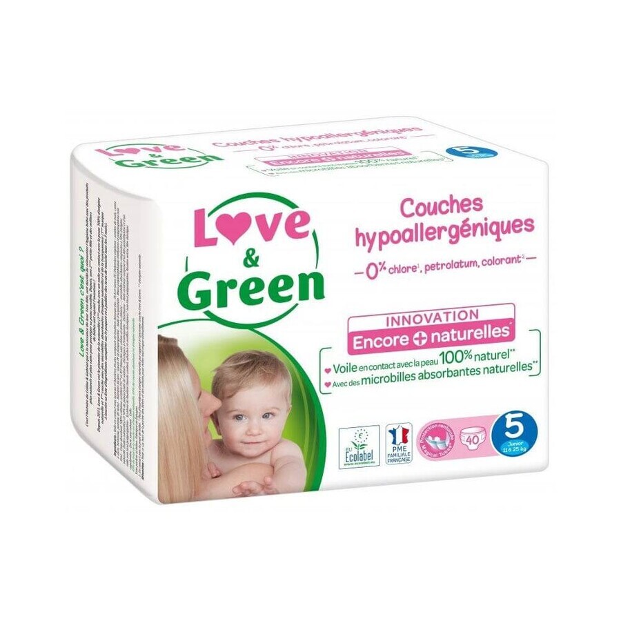 Cumpără Love&Green Scutece hipoalergenice mărimea 5 Junior 11 până la 25 kg x40 Love&Green Scutece hipoalergenice mărimea 5 Junior 11 până la 25 kg x40