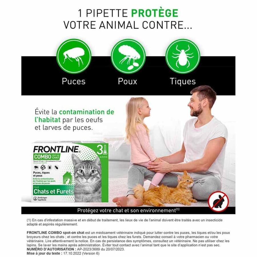 Frontline Combo Spot-on pentru pisici și dihori 3 pipete de 0,5 ml