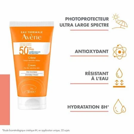 Avène Solari Crema 50+ rayos UV y luz azul piel sensible y seca 50ml