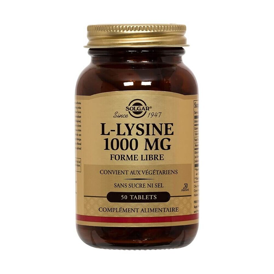 Solgar L-Lysine 50 Comprimidos Lysine Défenses immunitaires 1000 mg