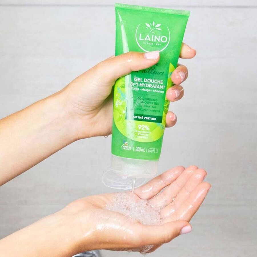 Laino Envie d'Ailleurs Douchegel 3-in-1 met biologische groene thee 200 ml Laino Envie d'Ailleurs Douchegel 3-in-1 met biologische groene thee 200 ml