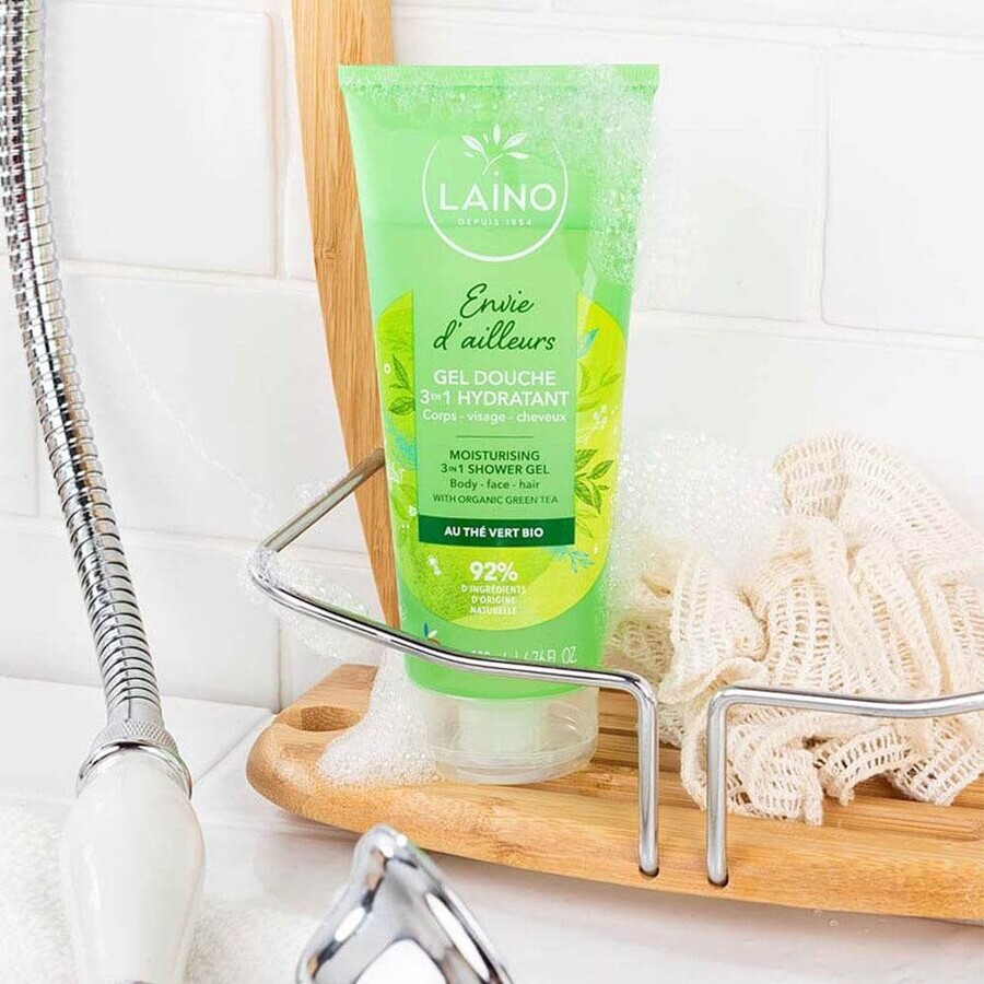 Laino Envie d'Ailleurs Douchegel 3-in-1 met biologische groene thee 200 ml Laino Envie d'Ailleurs Douchegel 3-in-1 met biologische groene thee 200 ml