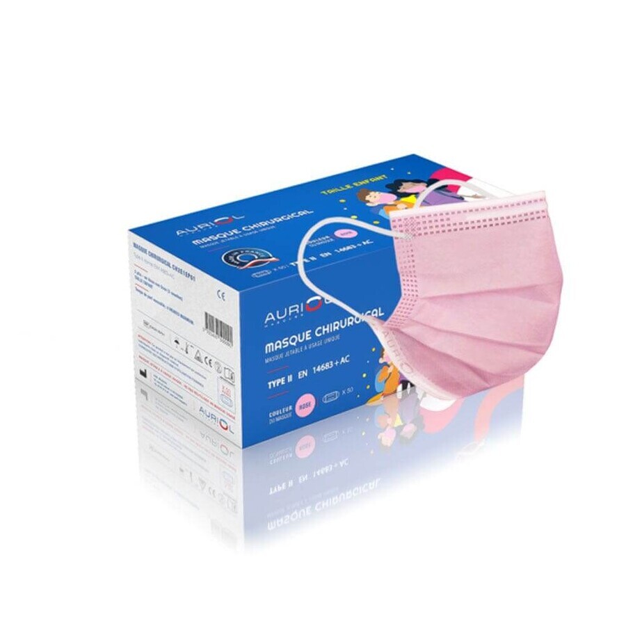 Auriol LA ROSÉE 3-layer surgical masks for children CE Marking - Standard EN14683-2019 TYPE II x50