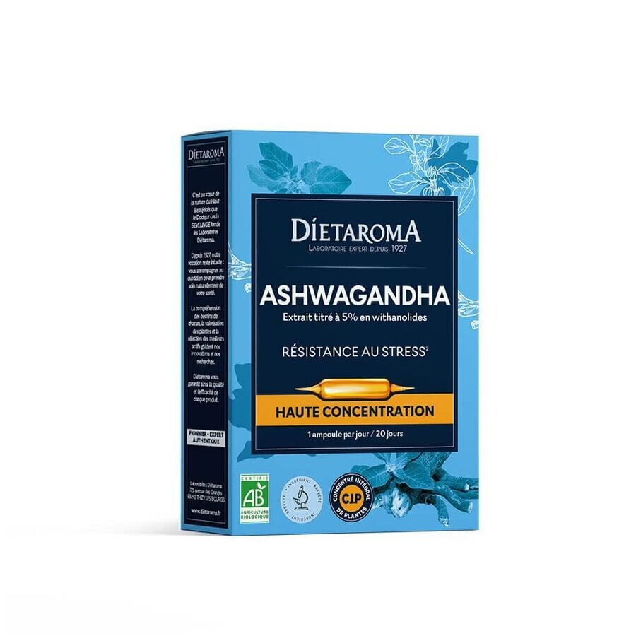Boutique Dietaroma Ashwagandha Résistance Au Stress Haute Concentration 20 ampoules Dietaroma Ashwagandha Résistance Au Stress Haute Concentration 20 ampoules