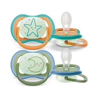Avent Ultra Air Orthodontische phosphoreszierende Nachtschnuller 18 Monate Empfindliche Haut x2