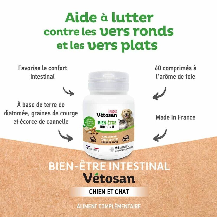 Clement-Thekan Vétosan Anti-Vers Chien et Chat 60 comprimés