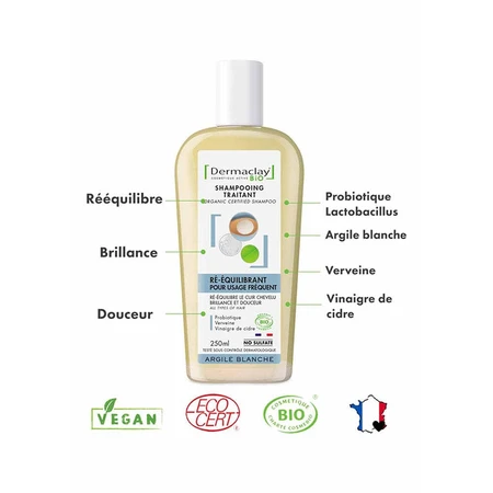 Dermaclay Shampoing BIO Probiotique pour Usage Fréquent Argilla Blanc 250ml