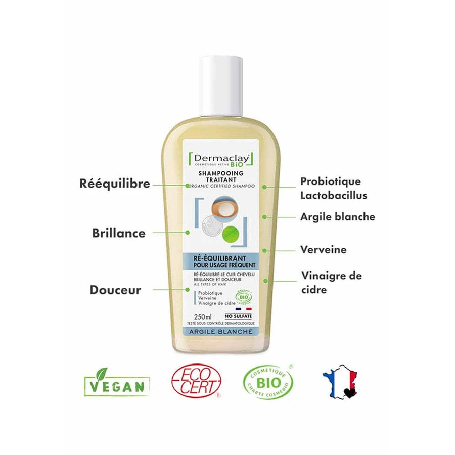 Dermaclay Shampoing BIO Probiotique pour Usage Fréquent Argilla Blanc 250ml