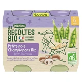 Blédina Les Recoltes Bio Baby Nacht Petit Pois Champignons Riz Bio 2x200g Vanaf 8 maanden Bledina