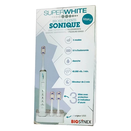 Superwhite Witte zachte sonische tandenborstel + 3 opzetborstels