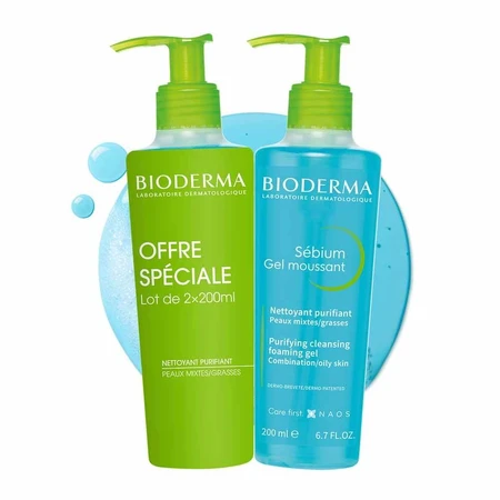 Bioderma Sebium Gel nettoyant Gel Moussant peaux grasses 2x200ml