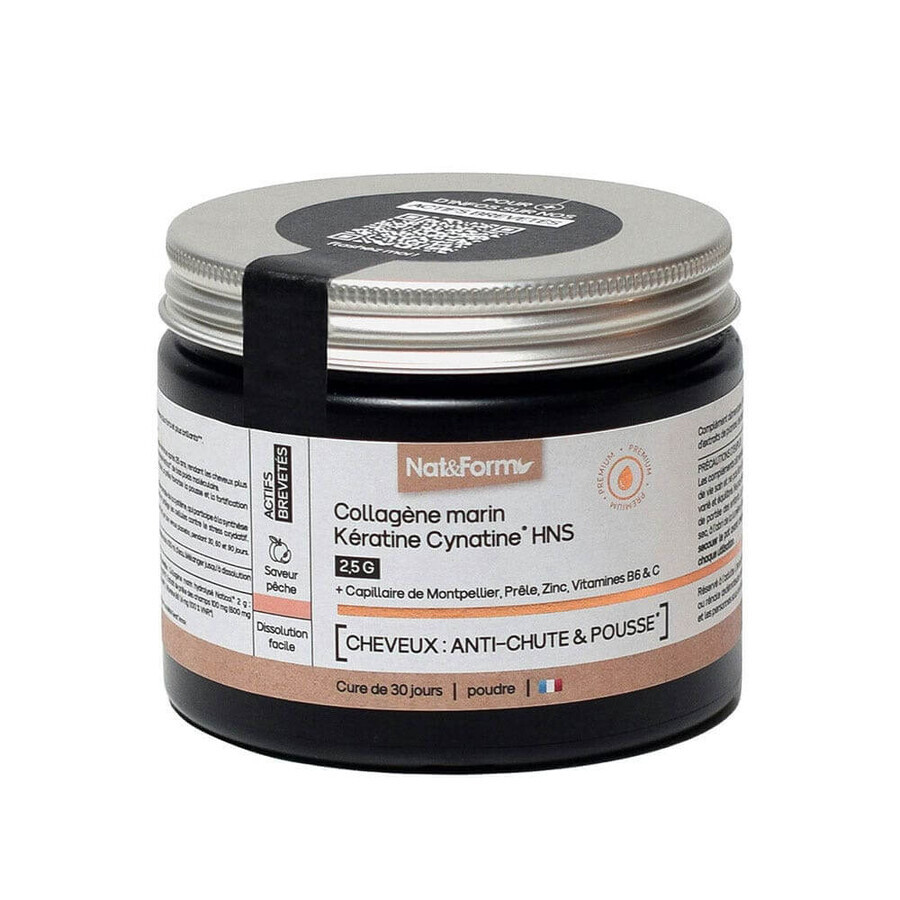 Nat&Form Collagene marino Cheratina Cynatine HNS 2,5 g Anti-caduta e Crescita dei Capelli Sapore di pesca 120g