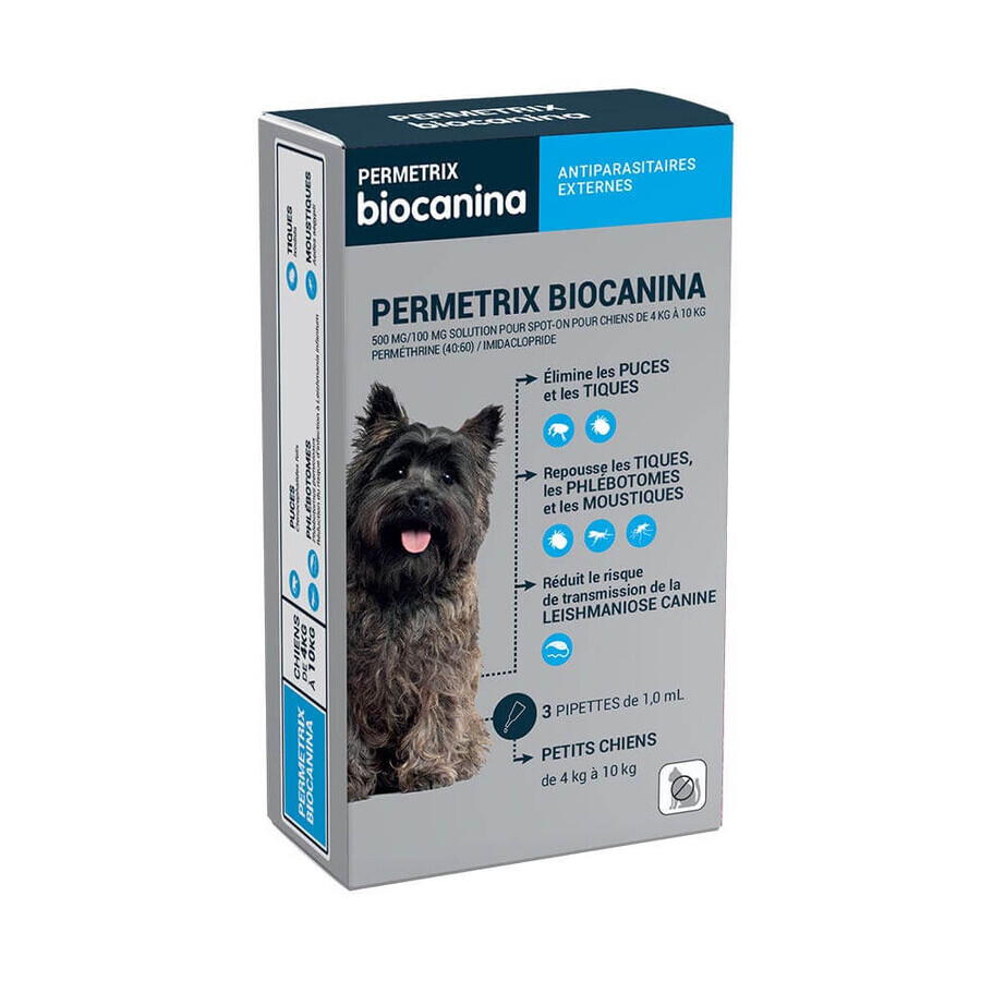 Biocanina Antiparassitario esterno Soluzione Spot-On per cani piccoli da 4 a 10 kg permetrix 3 pipette