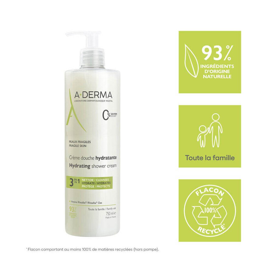 A-Derma Les Indispensables Crème Douche Hydratante 3 en 1 750ml A-Derma Les Indispensables Crème Douche Hydratante 3 en 1 750ml