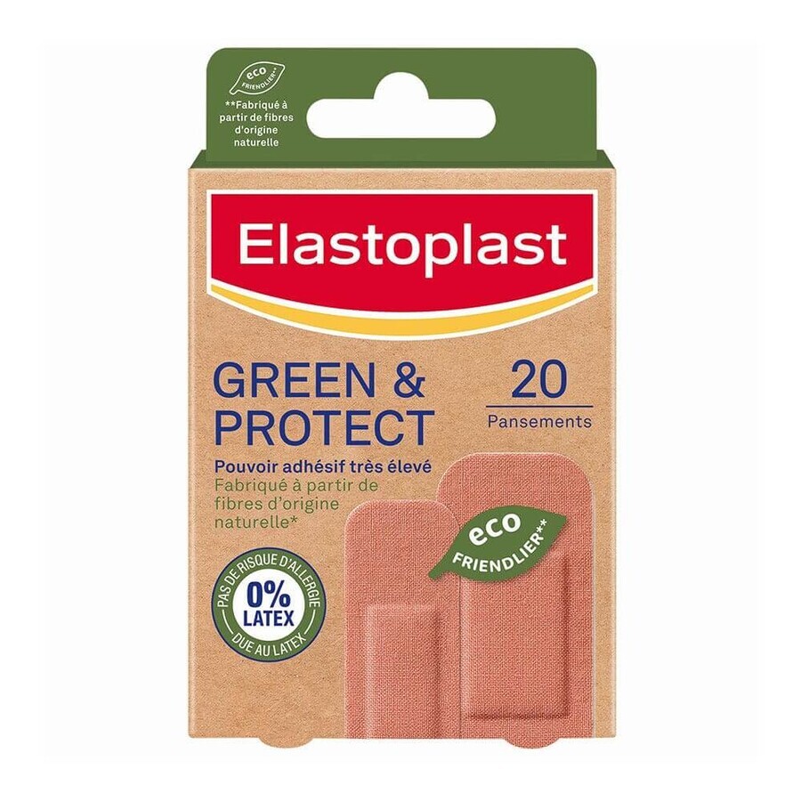 Elastoplast Green & Protect 0% Latex Very high adhesive power - 2 sizes 20 patches