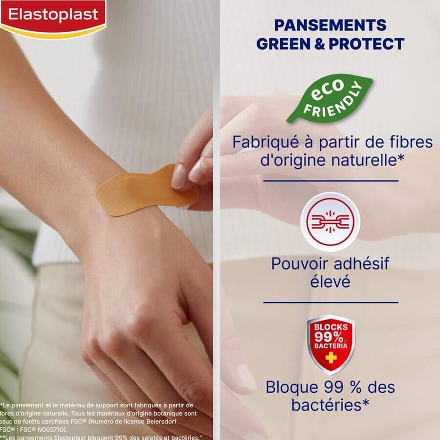 Elastoplast Green & Protect 0% Latex Very high adhesive power - 2 sizes 20 patches