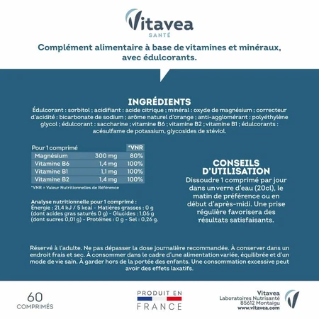 Vitavea Santé Magnesio + Vitaminas B1, B2, B6 Estrés y nerviosismo 60 comprimidos