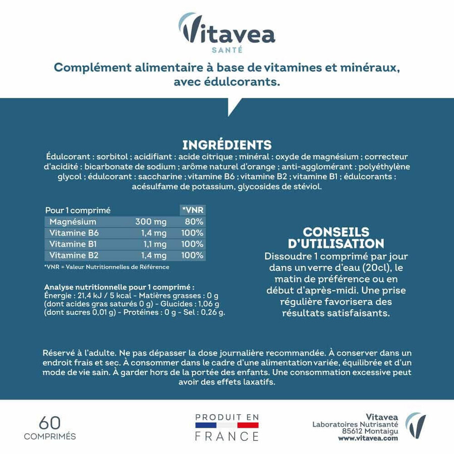 Vitavea Santé Magnesio + Vitaminas B1, B2, B6 Estrés y nerviosismo 60 comprimidos