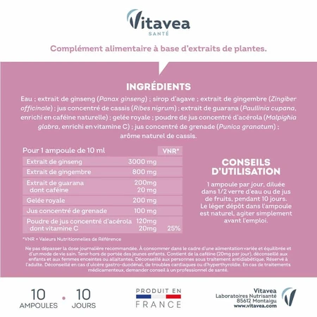 Vitavea Santé Force G Dagelijkse Energie Vitaliteit 10 Ampullen