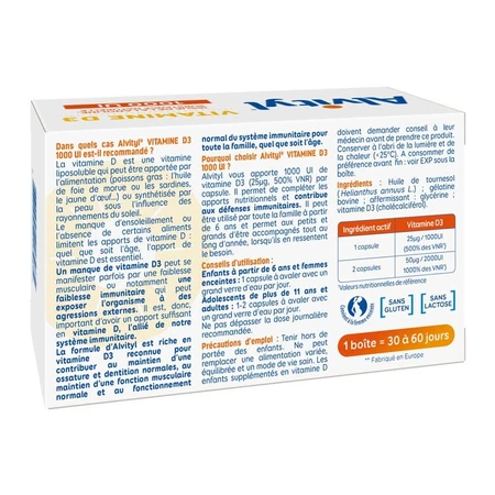 Alvityl Vitamine D3 1000IU - Ab 6 Jahren 60 Kapseln