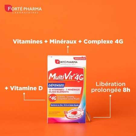 Forté Pharma MultiVit'4G Defensas Multivitamínicas con Zinc y Vitamina D 60 Comprimidos