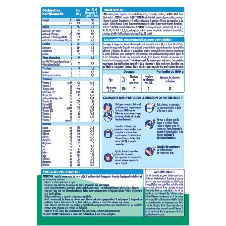 Nestlé Nidal Lait En Poudre NidalGest 2 Formule Épaissie De 6 Mois À 1 An 800 g Nestlé Nidal Lait En Poudre NidalGest 2 Formule Épaissie De 6 Mois À 1 An 800 g