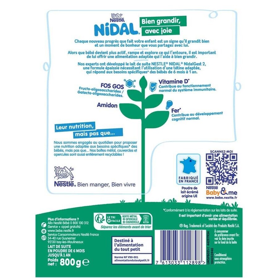 Nestlé Nidal Lait En Poudre NidalGest 2 Formule Épaissie De 6 Mois À 1 An 800 g Nestlé Nidal Lait En Poudre NidalGest 2 Formule Épaissie De 6 Mois À 1 An 800 g
