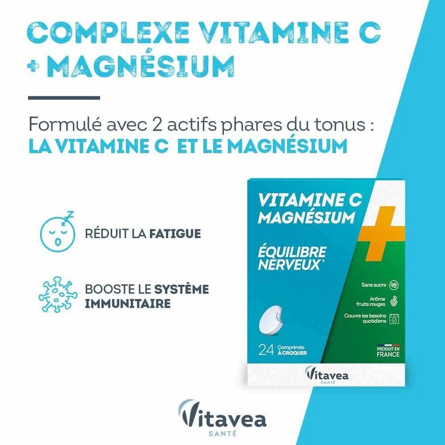 Vitavea Santé Vitamine C + Magnesium Equilibre nerveux 24 Comprimes