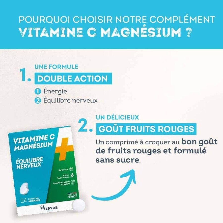 Vitavea Santé Vitamine C + Magnesium Equilibre nerveux 24 Comprimes