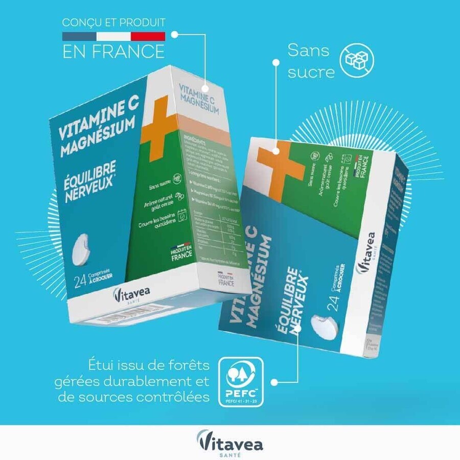 Vitavea Santé Vitamine C + Magnesium Equilibre nerveux 24 Comprimes
