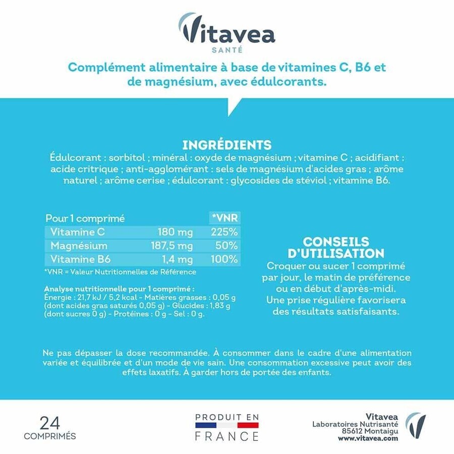 Vitavea Santé Vitamine C + Magnesium Equilibre nerveux 24 Comprimes