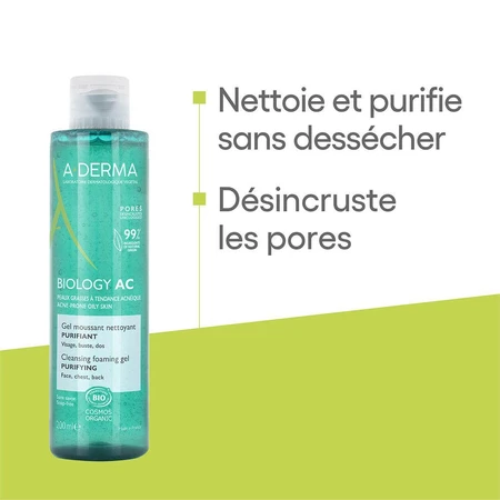 A-Derma Biology AC Gel Limpiador Espumoso Purificante Pieles grasas con tendencia acneica 200ml