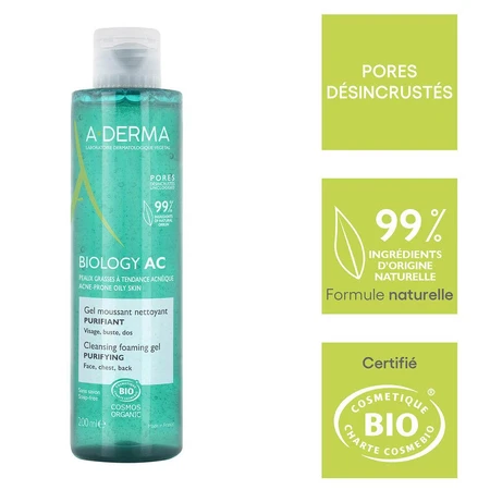 A-Derma Biology AC Gel Limpiador Espumoso Purificante Pieles grasas con tendencia acneica 200ml