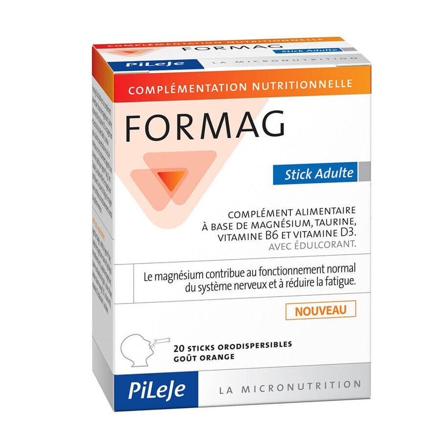 Pileje Formag Magnesio, taurina, vitamina B6 e Vitamine D3 Adulti 20 Bastoncini orodispersibili