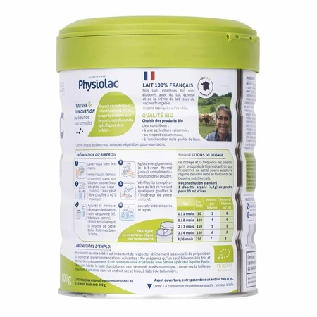 Physiolac Lait en poudre 1 Formule Epaisse Bio De 0 A 6 Mois 800g
