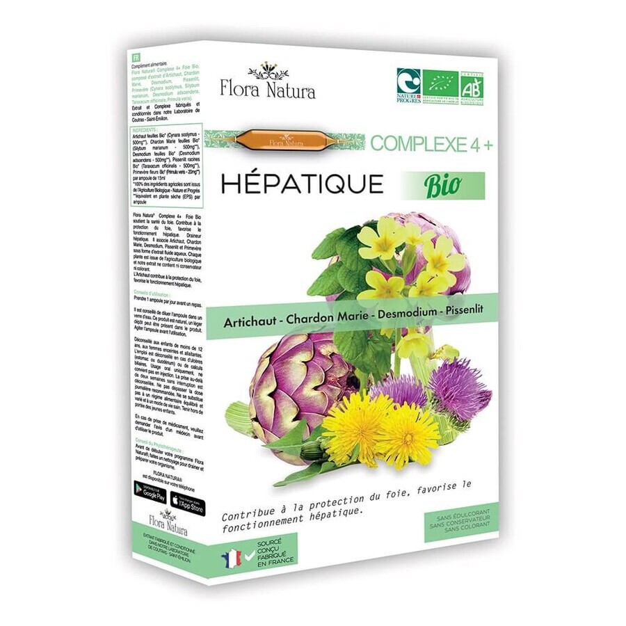 Flora Natura Complejo Hepático Ecológico 4+ Alcachofa 20 ampollas