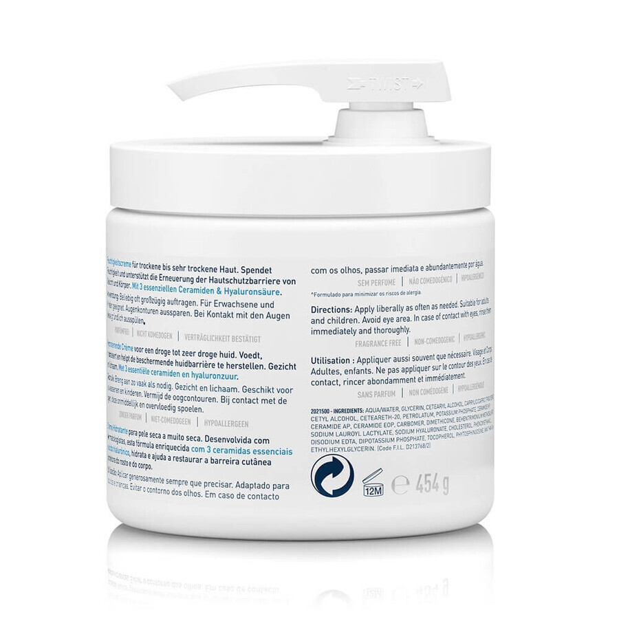 Cerave Body Crema hidratante facial y corporal con dosificador para pieles secas y muy secas 454g