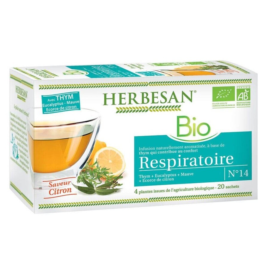 Herbesan Infusión para el Aliento de Tomillo Ecológico Sabor Limón 20 bolsitas