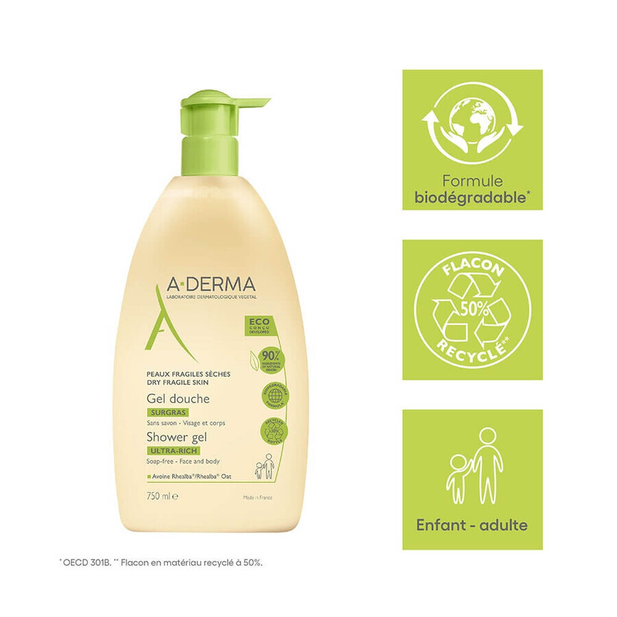 A-Derma Oat Rhealba Shower Gel Overfat 750ml A-Derma Oat Rhealba Shower Gel Overfat 750ml