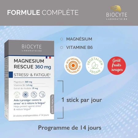 Biocyte Magnesium Rescue 360mg Stress Et Müdigkeit 14 Sticks