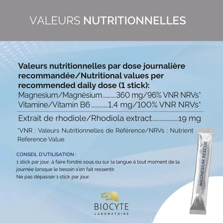 Biocyte Magnesium Rescue 360mg Stress Et Müdigkeit 14 Sticks