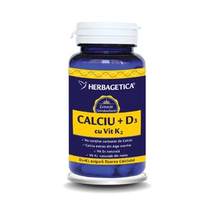 Calcium + D3 + Vitamin K2, 120 Kapseln, Herbagetica