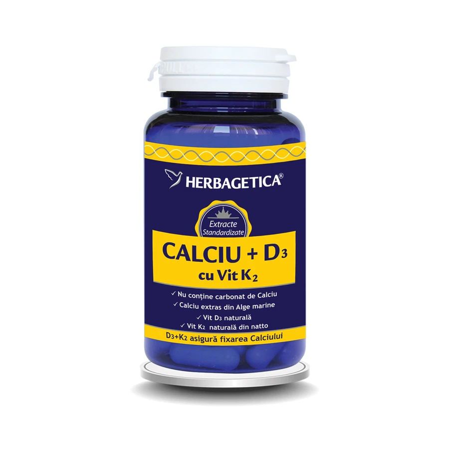 Calcium + D3 + Vitamine K2, 120 capsules, Herbagetica