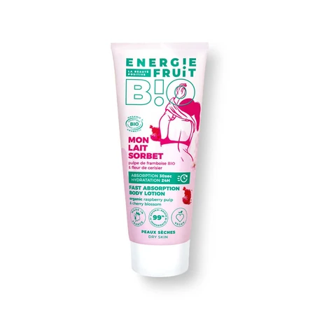 Energie Fruit Bio-Sorbetmilch mit Himbeerfruchtfleisch und Kirschblüte für trockene Haut 200 ml