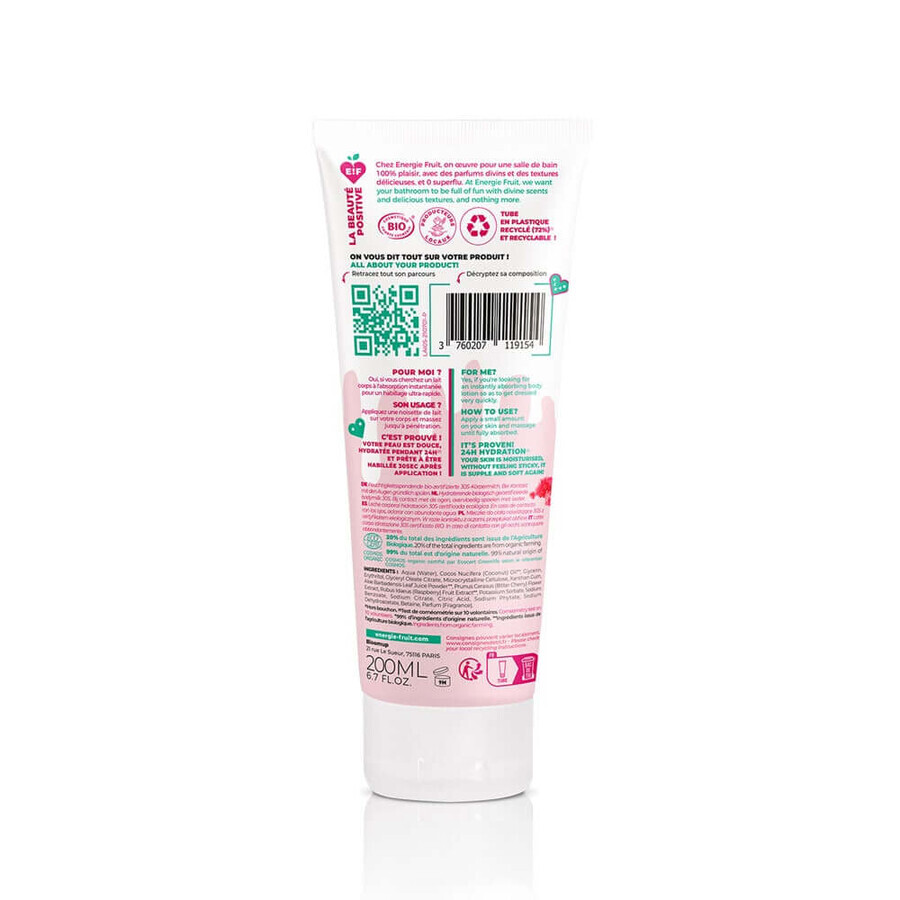 Energie Fruit Organic sorbet milk with raspberry pulp and cherry blossom for dry skin 200 ml